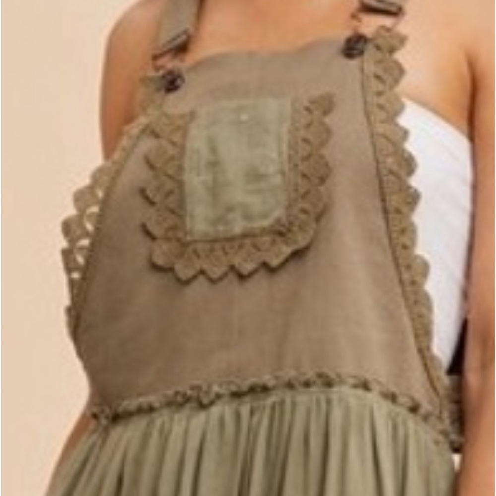 643. Olive green embroidered tiered skirtall lace maxi dress - Picture 5 of 5